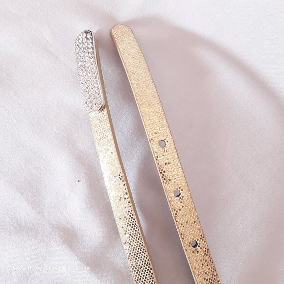 Womens Gold Tone Glitter Belt Large Waist Clear Rhinestone Buckle - Picture 6 of 10